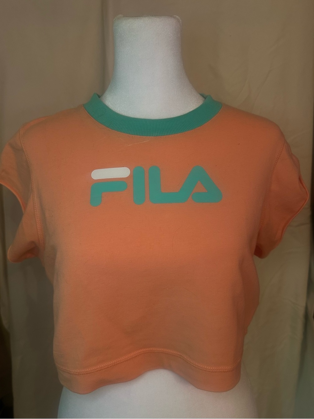 Fila Peach Cropped Logo Tee with Teal Trim